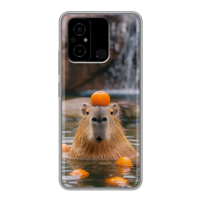 Силиконовый чехол на Xiaomi Poco C55 с принтом Капибара с апельсином Силиконовый чехол на Xiaomi Poco C55 с принтом Капибара с апельсином
