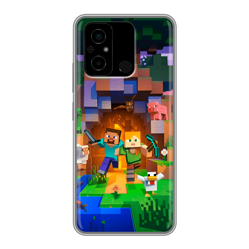 Силиконовый чехол на Xiaomi Poco C55 с принтом Майнкрафт Minecraft Силиконовый чехол на Xiaomi Poco C55 с принтом Майнкрафт Minecraft