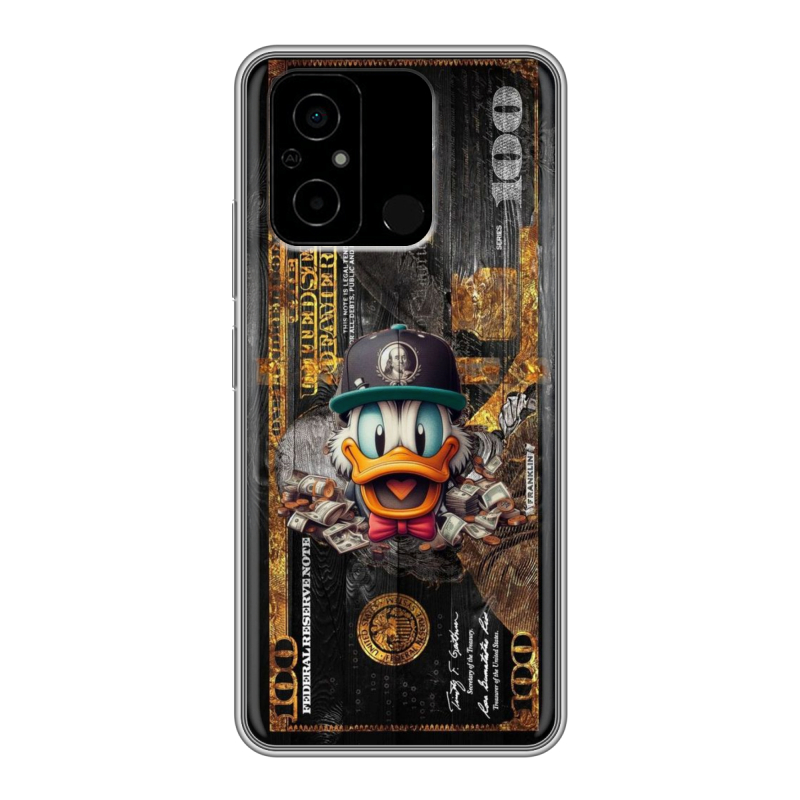 Силиконовый чехол на Xiaomi Poco C55 с принтом Дональд Дак Доллар Силиконовый чехол на Xiaomi Poco C55 с принтом Дональд Дак Доллар