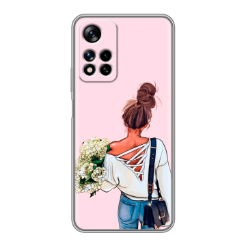 Силиконовый чехол на Xiaomi Redmi Note 11 Pro Plus 5G с принтом Девушка и букет Силиконовый чехол на Xiaomi Redmi Note 11 Pro Plus 5G с принтом Девушка и букет