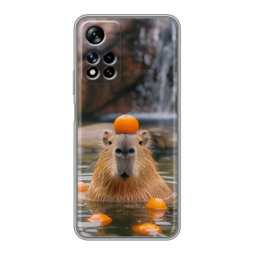 Силиконовый чехол на Xiaomi Redmi Note 11 Pro Plus 5G с принтом Капибара с апельсином Силиконовый чехол на Xiaomi Redmi Note 11 Pro Plus 5G с принтом Капибара с апельсином