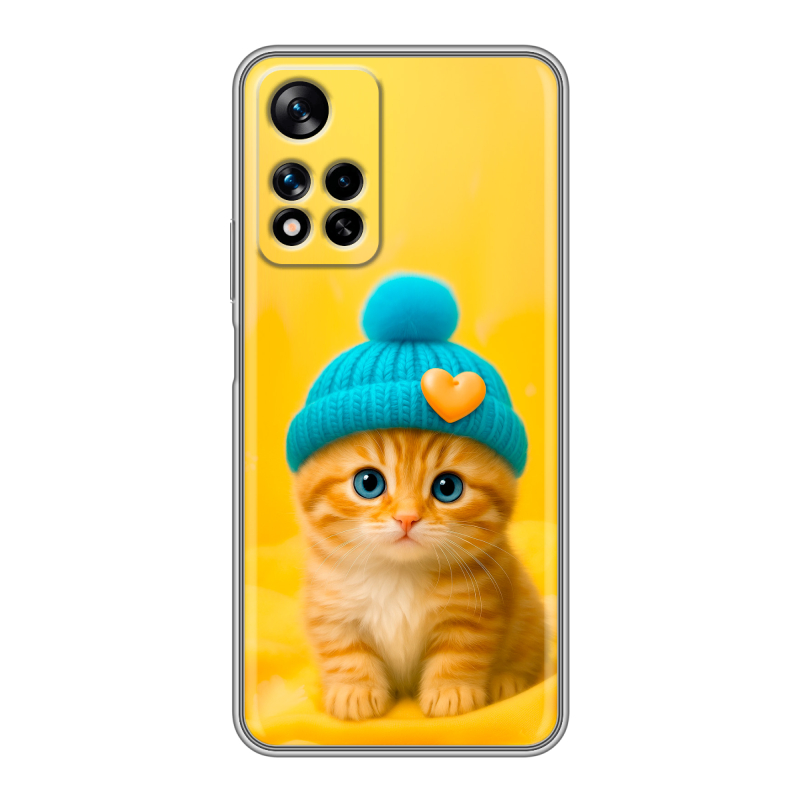 Силиконовый чехол на Xiaomi Redmi Note 11 Pro Plus 5G с принтом Котенок в шапке Силиконовый чехол на Xiaomi Redmi Note 11 Pro Plus 5G с принтом Котенок в шапке