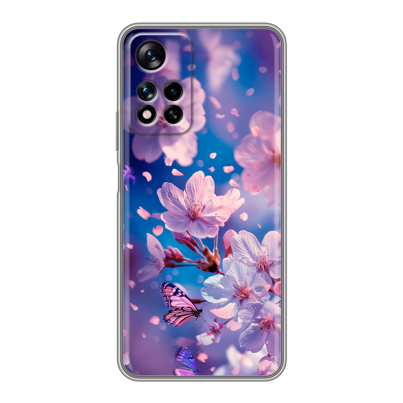 Силиконовый чехол на Xiaomi Redmi Note 11 Pro Plus 5G с принтом цветы бабочки Силиконовый чехол на Xiaomi Redmi Note 11 Pro Plus 5G с принтом цветы бабочки