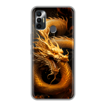 Силиконовый чехол на Tecno Spark 7 с принтом Золотой дракон Силиконовый чехол на Tecno Spark 7 с принтом Золотой дракон