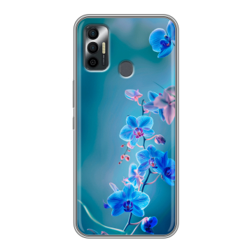 Силиконовый чехол на Tecno Spark 7 с принтом Голубые цветы