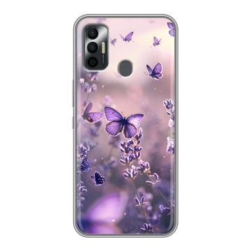 Силиконовый чехол на Tecno Spark 7 с принтом бабочки и лаванда Силиконовый чехол на Tecno Spark 7 с принтом бабочки и лаванда