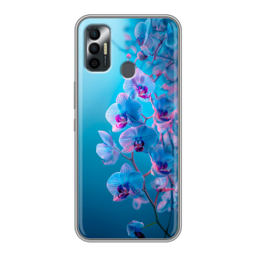 Силиконовый чехол на Tecno Spark 7 с принтом голубые орхидеи Силиконовый чехол на Tecno Spark 7 с принтом голубые орхидеи