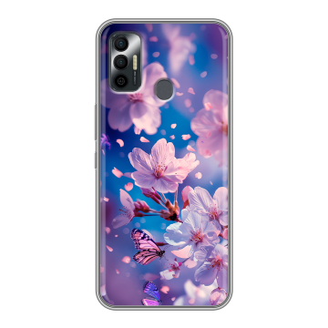 Силиконовый чехол на Tecno Spark 7 с принтом цветы бабочки