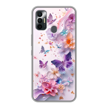 Силиконовый чехол на Tecno Spark 7 с принтом цветы бабочки Силиконовый чехол на Tecno Spark 7 с принтом цветы бабочки