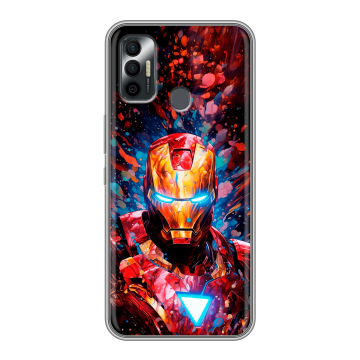 Силиконовый чехол на Tecno Spark 7 с принтом Железный человек Ironman