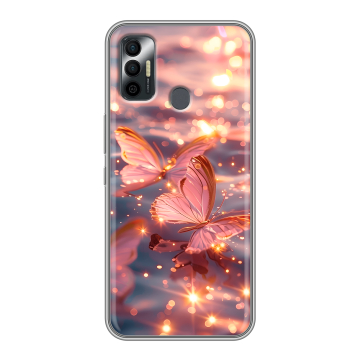 Силиконовый чехол на Tecno Spark 7 с принтом бабочки розовые Силиконовый чехол на Tecno Spark 7 с принтом бабочки розовые