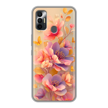 Силиконовый чехол на Tecno Spark 7 с принтом Цветы и бабочки