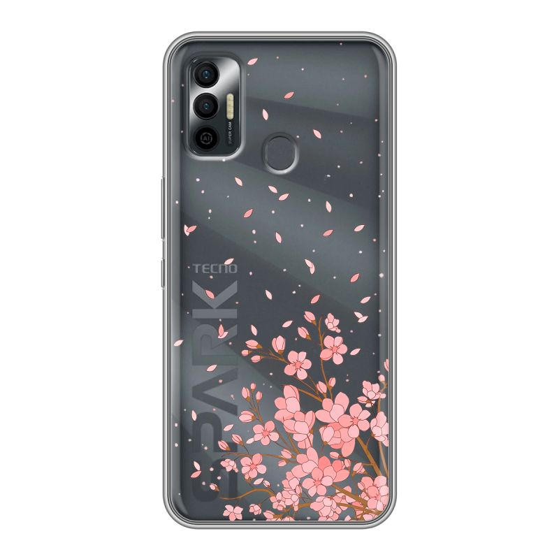 Силиконовый чехол на Tecno Spark 7 с принтом Ветка сакуры Силиконовый чехол на Tecno Spark 7 с принтом Ветка сакуры