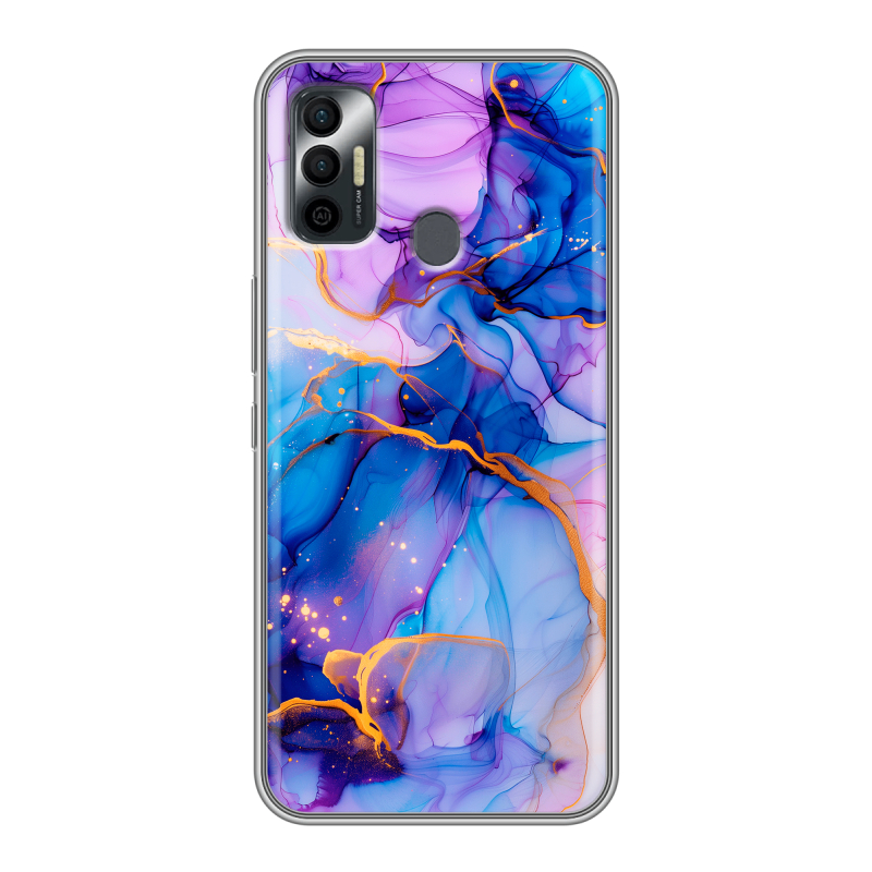 Силиконовый чехол на Tecno Spark 7 с принтом синий мрамор Силиконовый чехол на Tecno Spark 7 с принтом синий мрамор