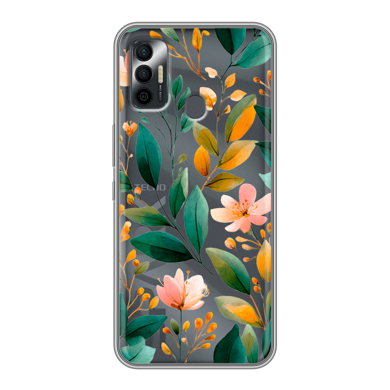 Силиконовый чехол на Tecno Spark 7 с принтом Цветы паттерн Силиконовый чехол на Tecno Spark 7 с принтом Цветы паттерн