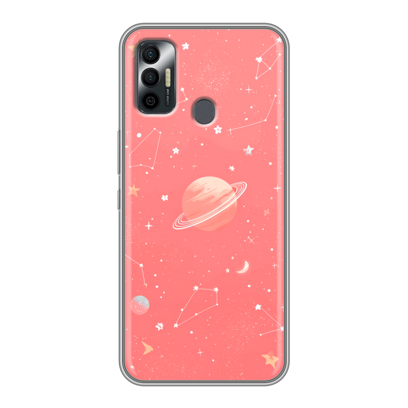 Силиконовый чехол на Tecno Spark 7 с принтом Розовый космос Силиконовый чехол на Tecno Spark 7 с принтом Розовый космос
