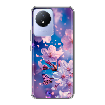 Силиконовый чехол на Vivo Y11 (2023) с принтом цветы бабочки