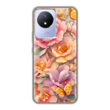Силиконовый чехол на Vivo Y11 (2023) с принтом Цветы и бабочки