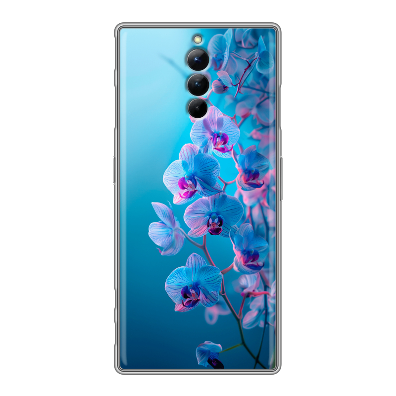 Силиконовый чехол на ZTE Nubia Red Magic 8S Pro с принтом голубые орхидеи Силиконовый чехол на ZTE Nubia Red Magic 8S Pro с принтом голубые орхидеи