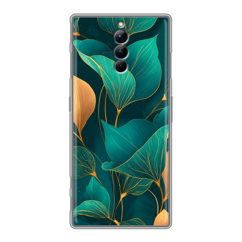 Силиконовый чехол на ZTE Nubia Red Magic 8S Pro с принтом Листья и золото Силиконовый чехол на ZTE Nubia Red Magic 8S Pro с принтом Листья и золото