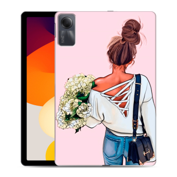 Силиконовый чехол на планшета Xiaomi RedMi Pad SE с принтом Девушка и букет Силиконовый чехол на планшета Xiaomi RedMi Pad SE с принтом Девушка и букет