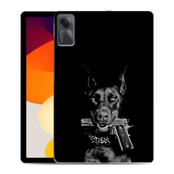 Силиконовый чехол на планшета Xiaomi RedMi Pad SE с принтом Доберман и пистолет Силиконовый чехол на планшета Xiaomi RedMi Pad SE с принтом Доберман и пистолет