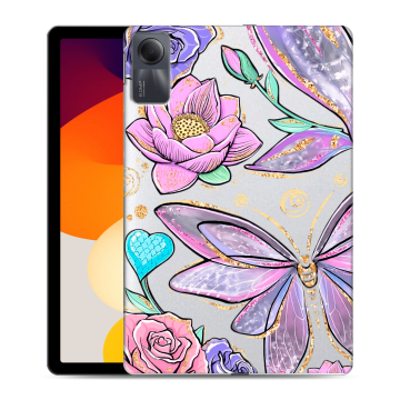 Силиконовый чехол на Xiaomi RedMi Pad SE с принтом Бабочки и цветы