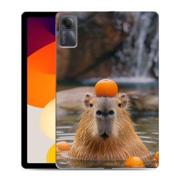 Силиконовый чехол на планшета Xiaomi RedMi Pad SE с принтом Капибара с апельсином