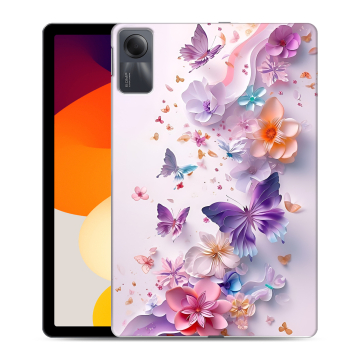 Силиконовый чехол на планшета Xiaomi RedMi Pad SE с принтом цветы бабочки