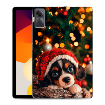 Силиконовый чехол на планшета Xiaomi RedMi Pad SE с принтом Новый год елка щенок