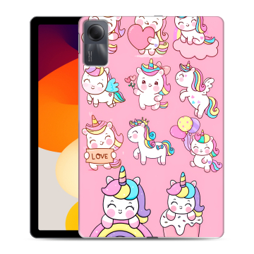 Силиконовый чехол на планшета Xiaomi RedMi Pad SE с принтом Единороги и радуга
