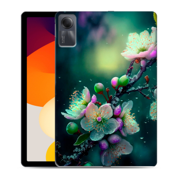 Силиконовый чехол на Xiaomi RedMi Pad SE с принтом Цветы и мрамор