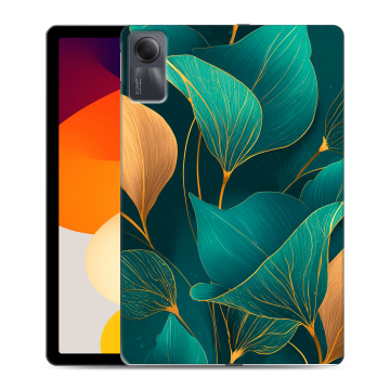 Силиконовый чехол на Xiaomi RedMi Pad SE с принтом Листья и золото