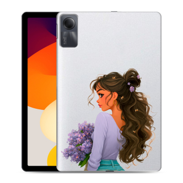 Силиконовый чехол на Xiaomi RedMi Pad SE с принтом девушка цветы