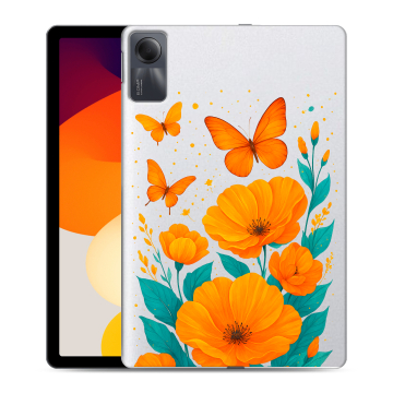 Силиконовый чехол на Xiaomi RedMi Pad SE с принтом цветы бабочки