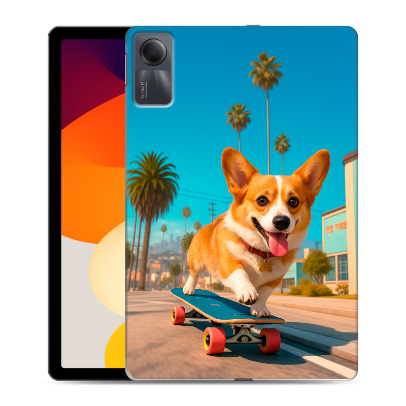 Силиконовый чехол на Xiaomi RedMi Pad SE с принтом Корги на скейте Силиконовый чехол на Xiaomi RedMi Pad SE с принтом Корги на скейте