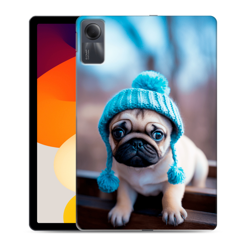 Силиконовый чехол на Xiaomi RedMi Pad SE с принтом Мопс в шапке Силиконовый чехол на Xiaomi RedMi Pad SE с принтом Мопс в шапке