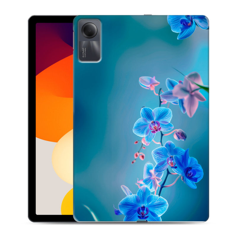 Силиконовый чехол на Xiaomi RedMi Pad SE с принтом Голубые цветы Силиконовый чехол на Xiaomi RedMi Pad SE с принтом Голубые цветы