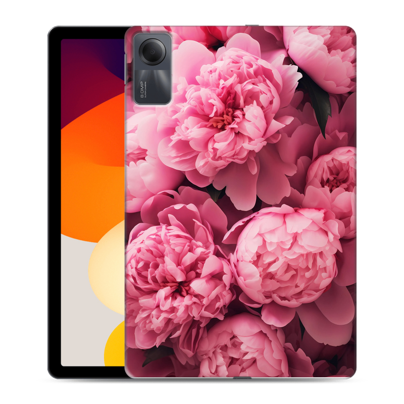 Силиконовый чехол на Xiaomi RedMi Pad SE с принтом цветы пионы Силиконовый чехол на Xiaomi RedMi Pad SE с принтом цветы пионы