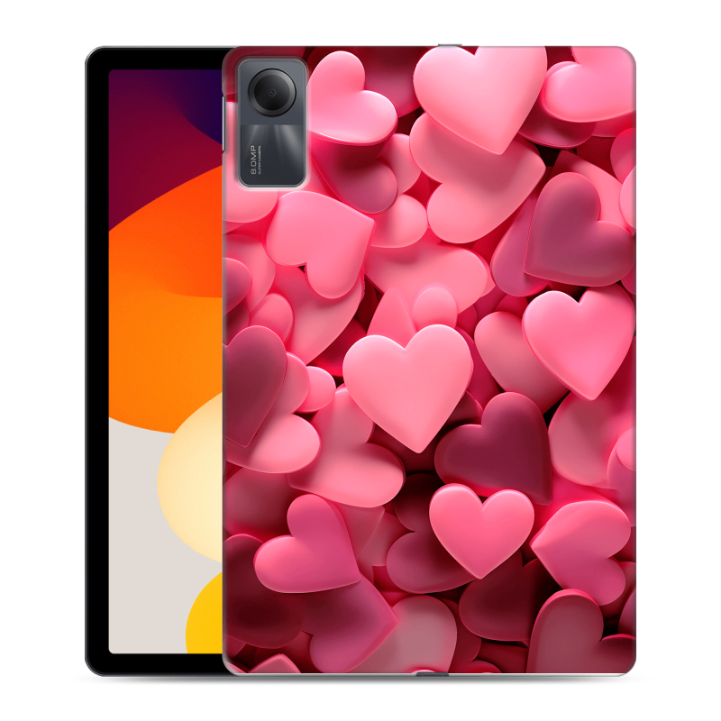 Силиконовый чехол на Xiaomi RedMi Pad SE с принтом розовые сердечки Силиконовый чехол на Xiaomi RedMi Pad SE с принтом розовые сердечки