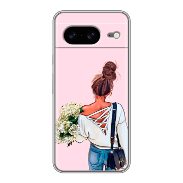 Силиконовый чехол на Google Pixel 8 с принтом Девушка и букет