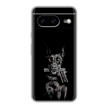 Силиконовый чехол на Google Pixel 8 с принтом Доберман и пистолет Силиконовый чехол на Google Pixel 8 с принтом Доберман и пистолет