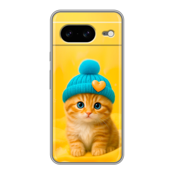 Силиконовый чехол на Google Pixel 8 с принтом Котенок в шапке