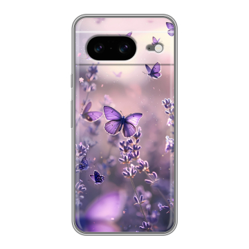 Силиконовый чехол на Google Pixel 8 с принтом бабочки и лаванда Силиконовый чехол на Google Pixel 8 с принтом бабочки и лаванда