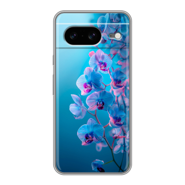 Силиконовый чехол на Google Pixel 8 с принтом голубые орхидеи