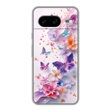 Силиконовый чехол на Google Pixel 8 с принтом цветы бабочки Силиконовый чехол на Google Pixel 8 с принтом цветы бабочки
