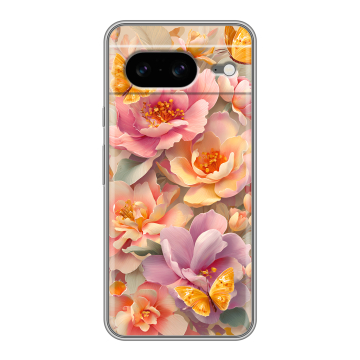 Силиконовый чехол на Google Pixel 8 с принтом Цветы и бабочки