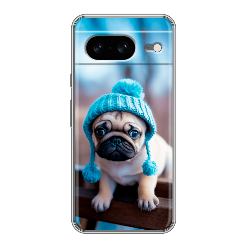 Силиконовый чехол на Google Pixel 8 с принтом Мопс в шапке Силиконовый чехол на Google Pixel 8 с принтом Мопс в шапке