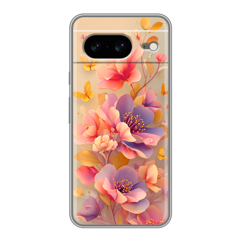 Силиконовый чехол на Google Pixel 8 с принтом Цветы и бабочки Силиконовый чехол на Google Pixel 8 с принтом Цветы и бабочки