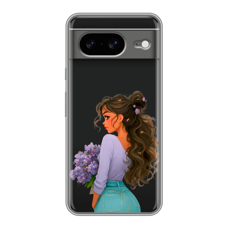 Силиконовый чехол на Google Pixel 8 с принтом девушка цветы Силиконовый чехол на Google Pixel 8 с принтом девушка цветы